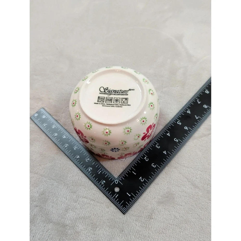 Signature‎ Housewares Stoneware Floral Bowl Pink Blue Boho Small 4.5